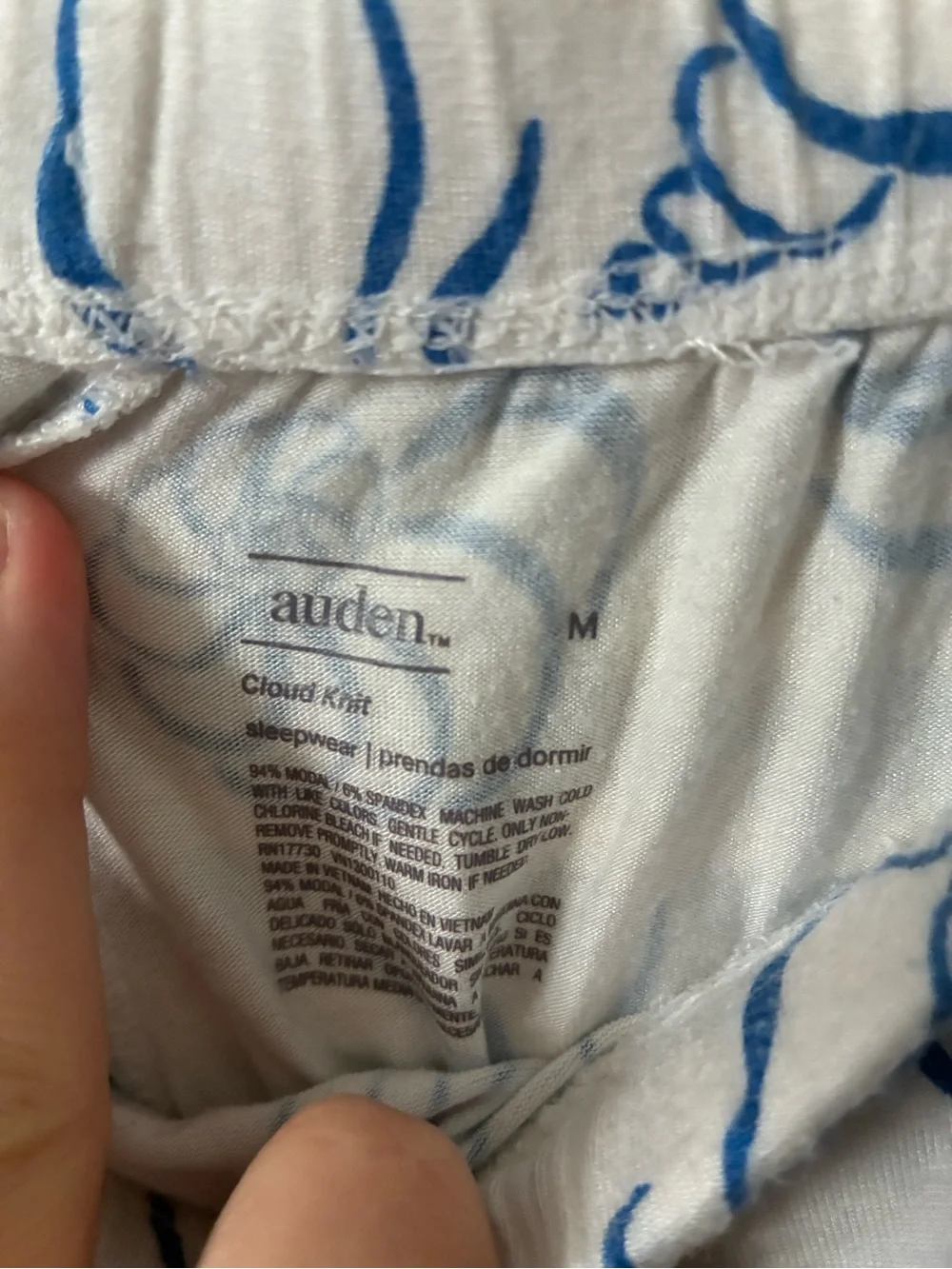 Auden White Short-Sleeve Button Pajama Set with Blue Shell Print